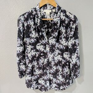 Cynthia Rowley Black, White & Pale Lilac Abstract Button-Front Blouse